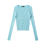 Women Tops Spring/Summer V-neck Hollow Cardigan Solid Color Short Top