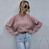 Women Knitted Sweater Autumn Loose Long Sleeve Thin Twist Solid Color Sweater