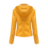 Red Leather Jacket Fall Winter Hooded Leather Women's Detachable Hat Long-Sleeve Zipper Fleece-Lined Wallet