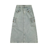 Women Long Skirt Denim Skirt Split Pocket A- line Skirt