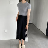 Women Knitted T-shirt round Neck Short Sleeve T-shirt Slim Fit Sweater
