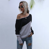 Women Knitted Sweater Long Sleeve Sweater Loose off-Shoulder Top