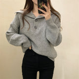 Women Knitwear Fall and Winter Lapels Button Sweater Casual Loose Sweater