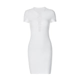 Women Dresses Summer Hollow Slim Solid Color Short Sleeve Dress