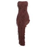 Women Dresses Summer Sexy Backless Slit Tassel Dress (Bla0420)