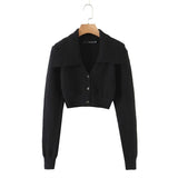 Women Sweater Knitwear Lapel Vintage Knitted Cardigan Women's Navel Short Long-Sleeved Sweater