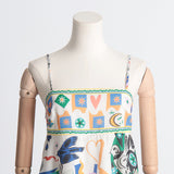 Women Dresses Summer Square Collar Sling Dress Graffiti Printing Long Dress (Qymy0409)