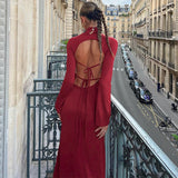 Women Dresses Spring Turtleneck Long Sleeve Sexy Backless Dress