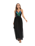 Women's Evening Gown Sexy Backless Spaghetti Straps Sequins Dress Gown