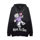 Men Hoodie Letter Graffiti Washed Casual Hooded Sweater