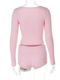 Women Co-Ord Set Casual Yoga Two-Piece V-neck Shorts Suit