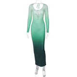 Women Dresses Autumn Sexy Hollow Backless Lace-up Long Sleeve Dress