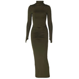 Women Dresse Turtleneck Long Sleeve Dress Slim-Fit Sheath Dress