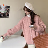 Women Knitted Cardigan Loose Pink Knitted Cardigan Sweater Coat