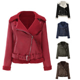 Red Leather Jacket Fall/Winter Suede Fabric Jacket Turn-down Collar Coat