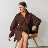 Women Dress Shirt Dress Autumn and Winter Long Sleeve A- line Dress