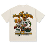 Mens Vintage baseball T-Shirt Aaron Rodgersl Rugby Vintage Print Short Sleeve Washed Old T-Shirt