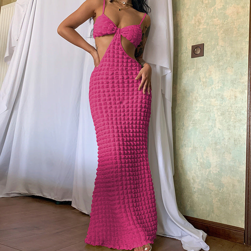 Women Dresses Sexy Suspenders Hollow Slim Long Dress