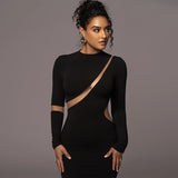 Women Dresses Winter Sexy Cutout Back Slit Long Sleeve Dress
