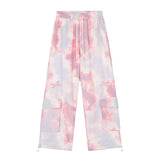 Men Sweatpants Tie-Dye Camouflage Casual Working Pants Wide Leg Sports Drawstring Ankle Banded Pants