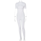 Women Jumpsuit Spring Short Sleeve Zipper Sports Yoga Jumpsuit (Hawthaw0412)