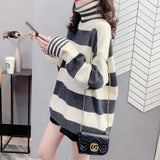 Women Knitwear Autumn and Winter Turtleneck Striped Sweater Loose Sweater