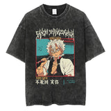 2024Harajuku Streetwear Black Washed T-Shirt Anime Graphic