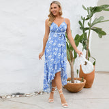 Women Date Dress Summer Sexy Suspender Dress Irregular Pattern Print Dress