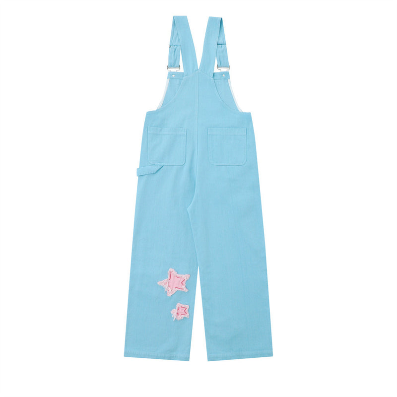 Women Pants XINGX Patch Overalls Cotton Loose Jumpsuit Casual Straight Trousers