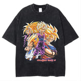 Anime cartoon dragon ball vintage wash print short sleeve t-shirt