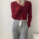 Women Cardigan Sweater V-neck Knitted off-Shoulder Short Long Sleeve Cardigan Spring and Autumn Top 8t8120