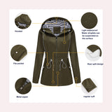 Women's Trench Coat Long-Sleeved Waterproof Mid-Length Trench Coat Women's Hooded Striped Raincoat