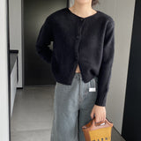 Women Cardigan Sweater Autumn Thick Sweater Button Long Sleeve round Neck Short Top Cardigan Coat 8t3119