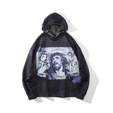 Men Hoodie Vintage Print Oversize Loose-Fitting Hoodie