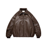 Unisex Winter Cotton Coat Lapel Leather Cotton Jacket Retro Loose PU Leather Coat