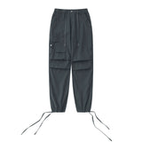 Men Sweatpants Pleated Tooling Straight-Leg Trousers Loose Casual Drawstring Ankle-Tied Wide Leg Track Pants