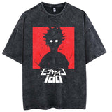 Washed and old anime printed cartoon style T-shirt