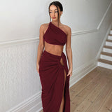 Women Dresses Autumn Sexy Backless Slim Fit Split Skirt Suit