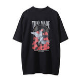 Men Vintage T-shirt Peace Dove Flower Print Short Sleeve T-shirt