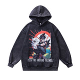 Men Hoodie Retro Cartoon Printing plus Velvet Distressed Loose Couple Hooded Sweater