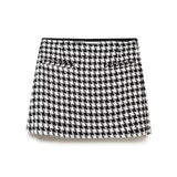 Women Suits Fall Lapels Short Houndstooth Blazer Culottes Suit