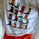 Western Country Women T-Shirts Cowboy Boots Printed Retro