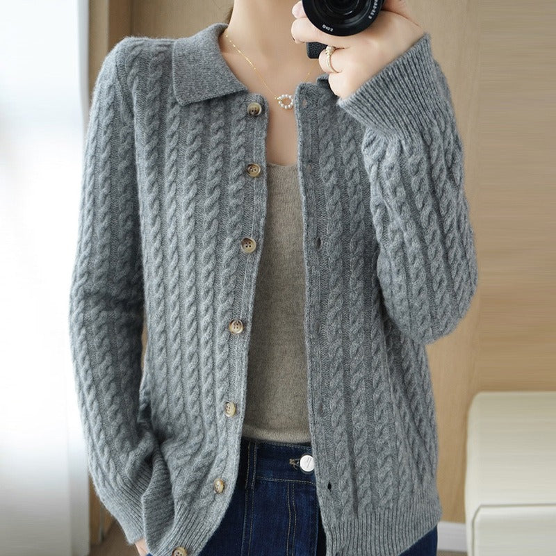 Women Knitted Cardigan Autumn and Winter Loose Lapel Knitted Cardigan Sweater Coat