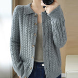 Women Knitted Cardigan Autumn and Winter Loose Lapel Knitted Cardigan Sweater Coat