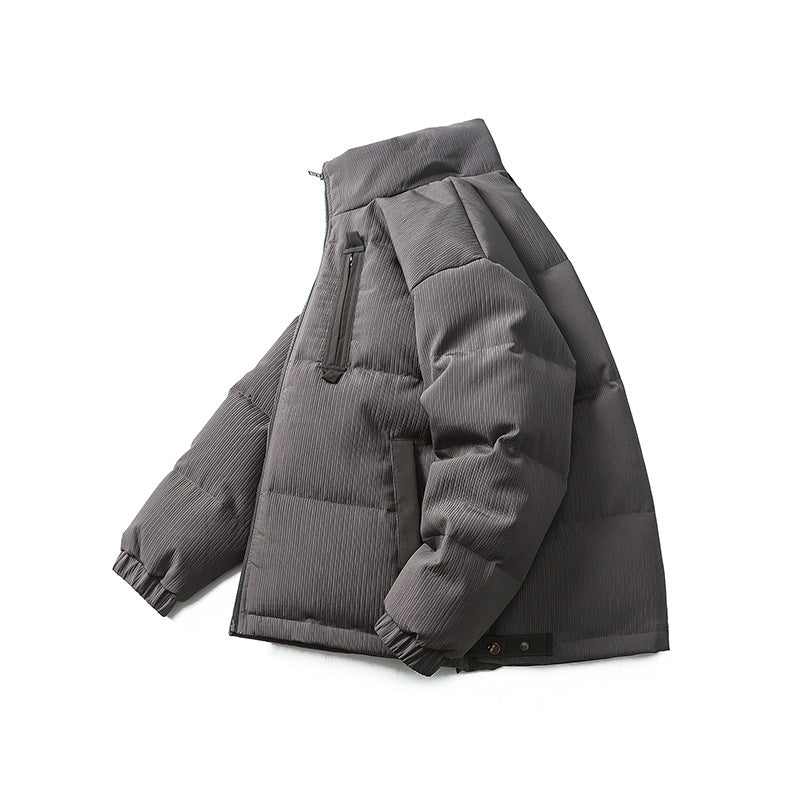 Unisex Winter Cotton Coat Stand-up Collar down Jacket Vintage Pocket Decorative down Jacket