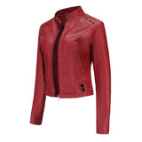 Red Leather Jacket Women's Rivet Leather Coat Spring and Autumn Jacket