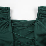 Women Dress Autumn and Winter Elegant Square Collar Puff Sleeve Dress