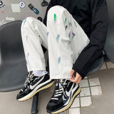 Men Jeans Splash-Ink Jeans Men's Autumn Baggy Straight Trousers Casual Trousers