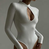 Women Jumpsuit Spring Sexy Turtleneck Hollow-out Long Sleeve Jumpsuit