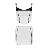 Women Co-Ord Set Sexy Crop-Top Spaghetti-Strap Sheath Slim Fit Miniskirt Suit